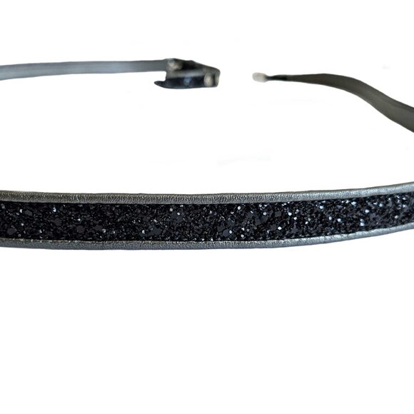 MIU MIU BLACK GLITTER DOUBLE TOUR THIN LEATHER BELT (80) - Picture 6 of 8